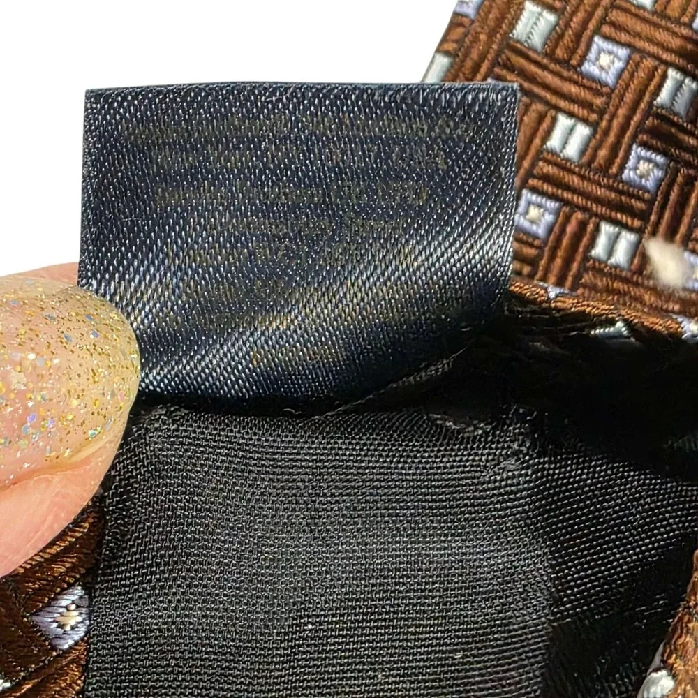 Brooks Brothers Silk Tie Geometric Pattern Brown Blue Mens Formal‎ Neckwear